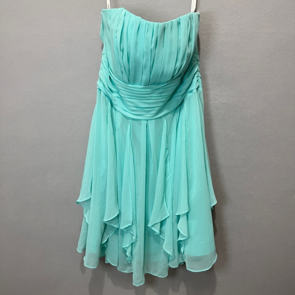New Davids Bridal Dress Sz 14 Teal Green Strapless Formal Chiffon Prom Cocktail
